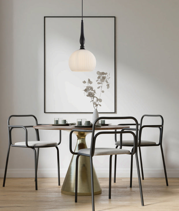 Caliz Pendant Large Ribbed Frosted Glass with Black