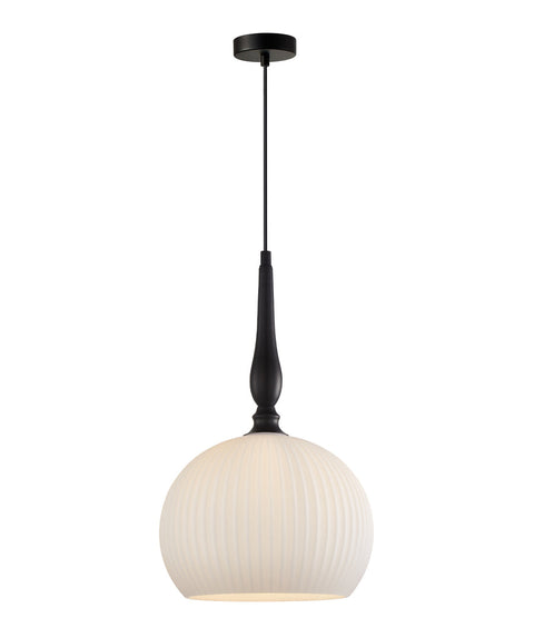 Caliz Pendant Large Ribbed Frosted Glass with Black