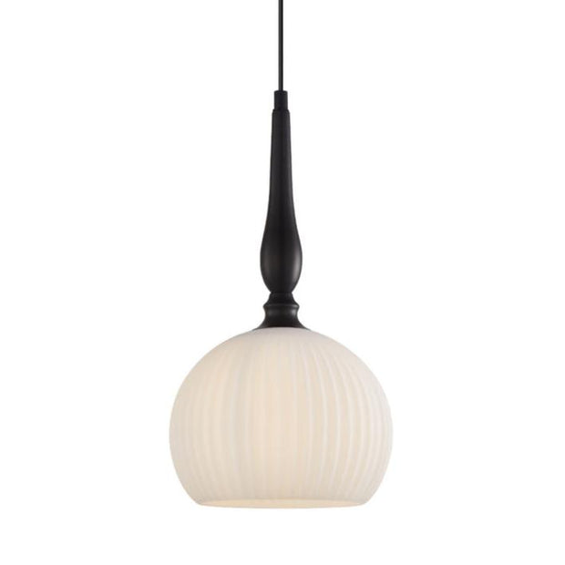 Caliz Pendant Small Ribbed Frosted Glass with Black