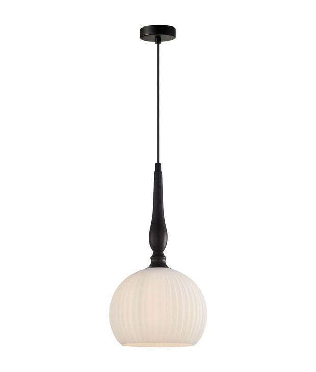 Caliz Pendant Small Ribbed Frosted Glass with Black