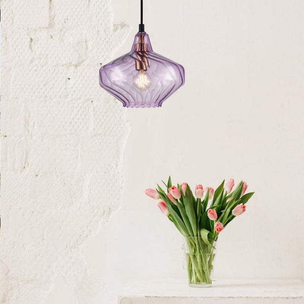 Campana Pendant Swirled Purple Glass with Brass