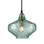 Campana Pendant Swirled Green Glass with Brass