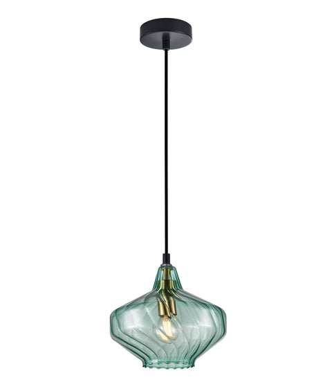 Campana Pendant Swirled Green Glass with Brass