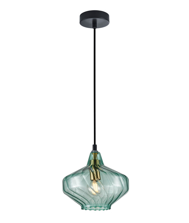 Campana Pendant Swirled Green Glass with Brass