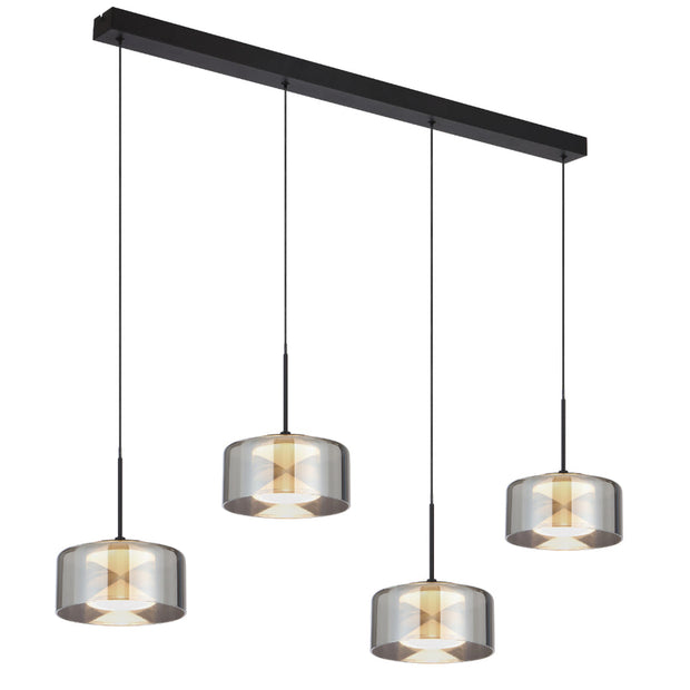 CEDRO 4 Light 30w LED CCT Black Smoke Glass Linear Pendant