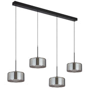CEDRO 4 Light 30w LED CCT Black Smoke Glass Linear Pendant