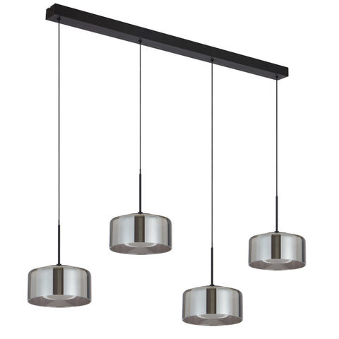 CEDRO 4 Light 30w LED CCT Black Smoke Glass Linear Pendant