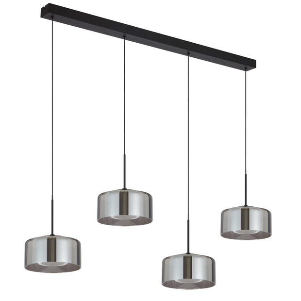 CEDRO 4 Light 30w LED CCT Black Smoke Glass Linear Pendant