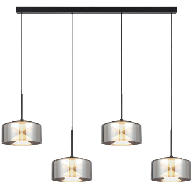CEDRO 4 Light 30w LED CCT Black Smoke Glass Linear Pendant