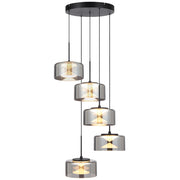 CEDRO 5 Light 40w LED CCT Black Smoke Glass Pendant