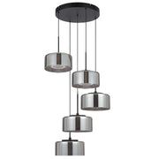 CEDRO 5 Light 40w LED CCT Black Smoke Glass Pendant