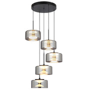 CEDRO 5 Light 40w LED CCT Black Smoke Glass Pendant