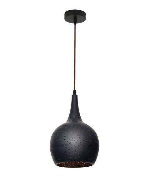 Celeste Pendant Black Embossed Bell with Gold Interior