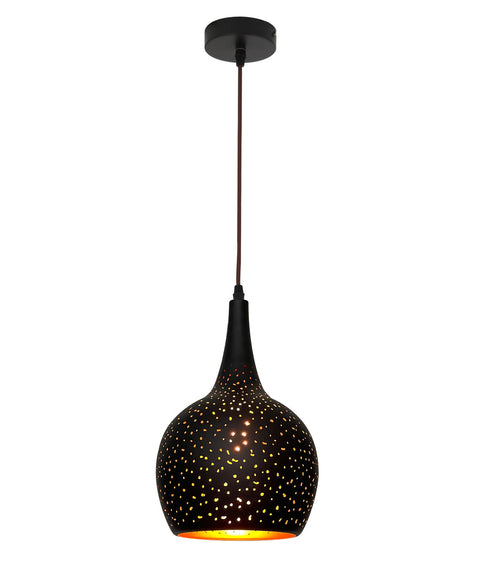 Celeste Pendant Black Embossed Bell with Gold Interior