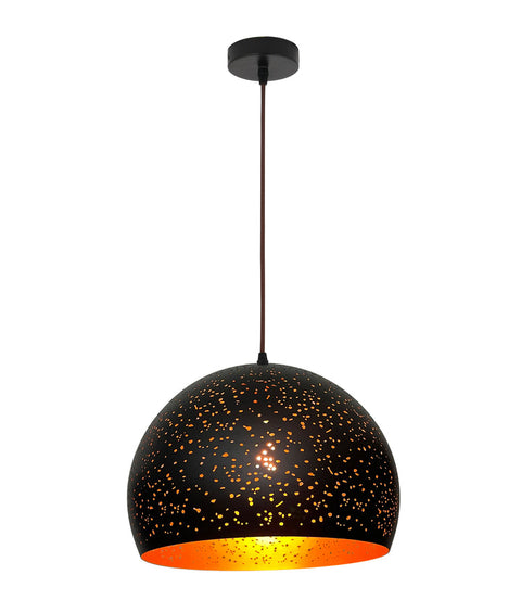 Celeste Pendant Black Embossed Dome with Gold Interior