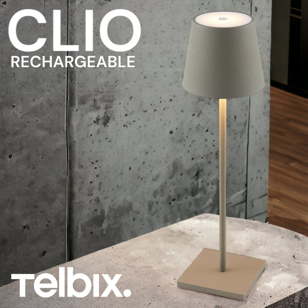 Clio 3w 3000K LED Rechargeable Grey Sand Table Lamp