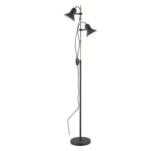 CORELLI 2x6w GU10 LED Dark Grey and Antique Brass Floor Lamp