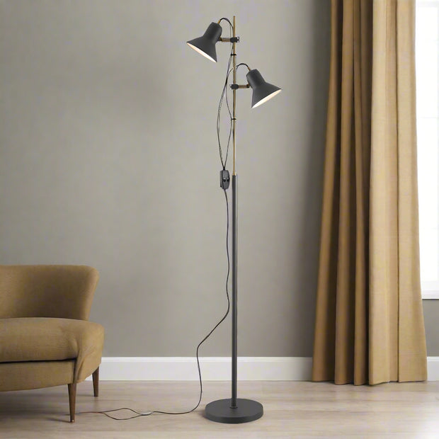 CORELLI 2x6w GU10 LED Dark Grey and Antique Brass Floor Lamp