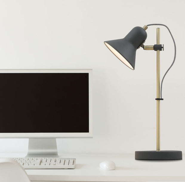 CORELLI GU10 Dark Grey and Antique Brass Desk Lamp