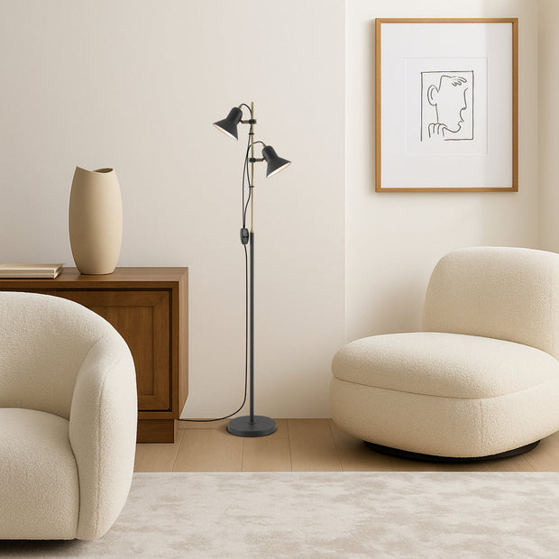 CORELLI 2x6w GU10 LED Dark Grey and Antique Brass Floor Lamp