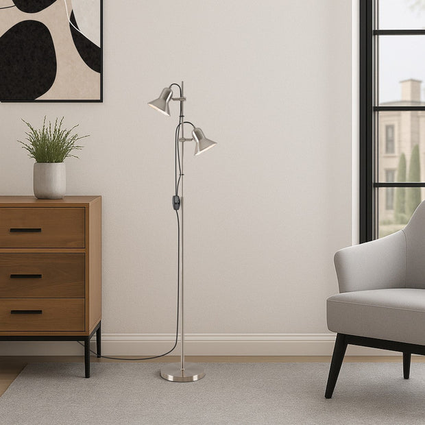 CORELLI 2x6w GU10 LED Nickel Floor Lamp
