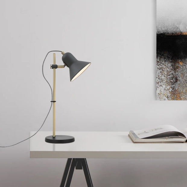 CORELLI GU10 Dark Grey and Antique Brass Desk Lamp