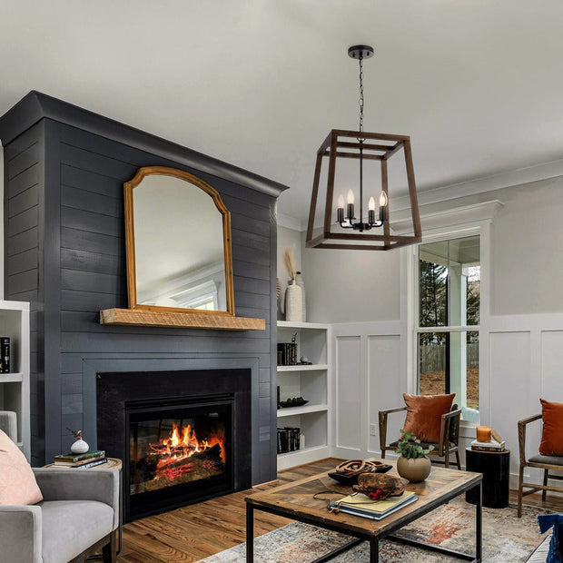 Dalton 4lt Pendant Black with Walnut Timber