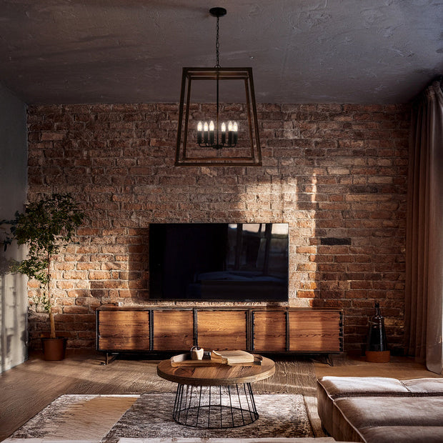 Dalton 6lt Pendant Black with Walnut Timber