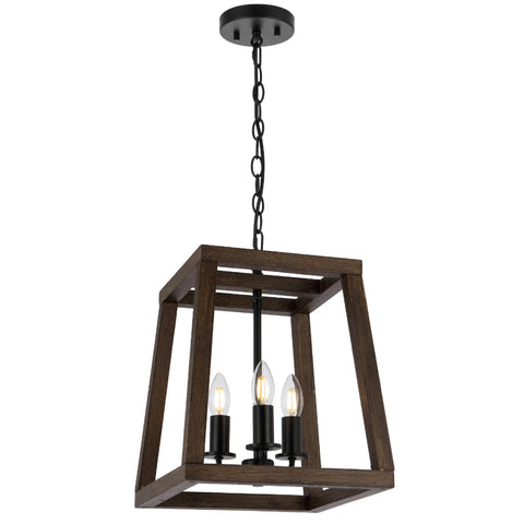 Dalton 3lt Pendant Black with Walnut Timber