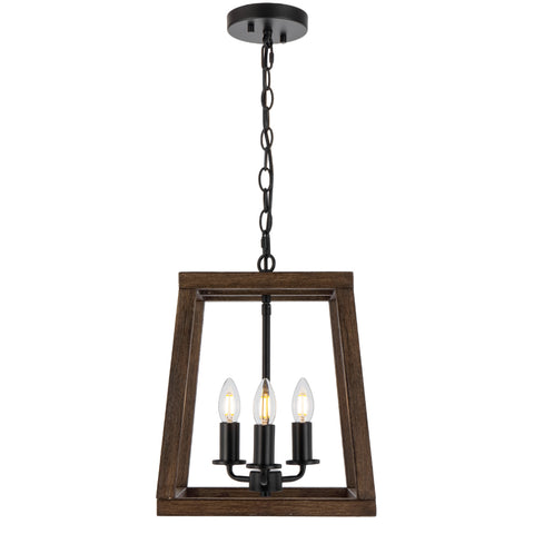 Dalton 3lt Pendant Black with Walnut Timber