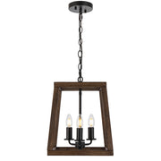 Dalton 3 Light Black and Walnut Timber Pendant