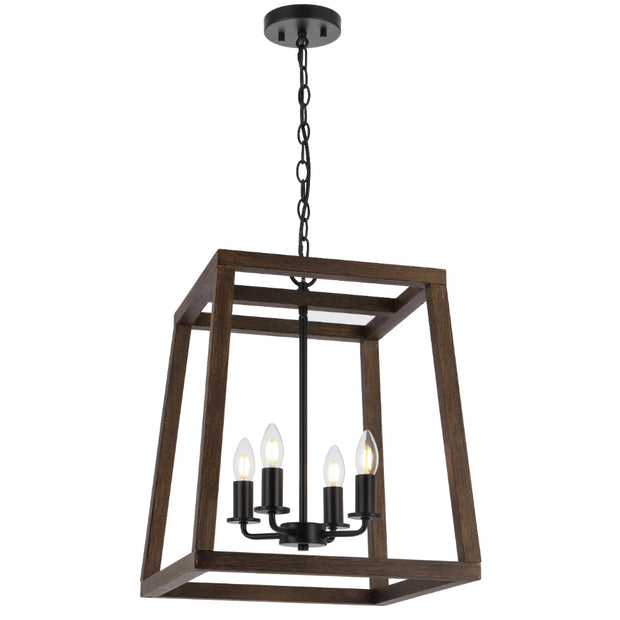 Dalton 4 Light Black and Walnut Timber Pendant