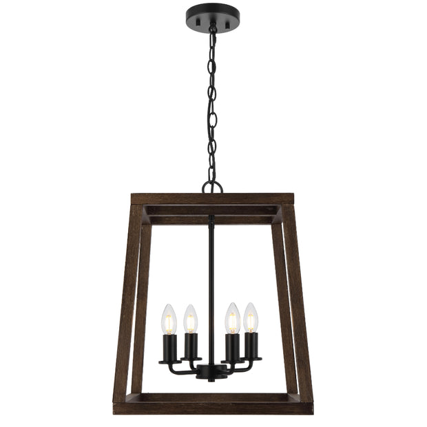 Dalton 4 Light Black and Walnut Timber Pendant