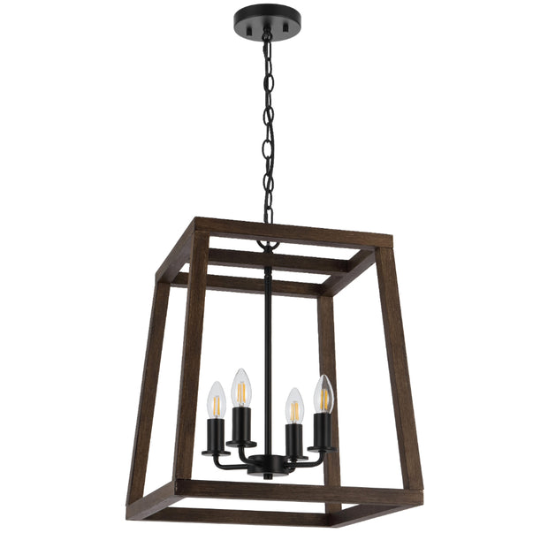 Dalton 4 Light Black and Walnut Timber Pendant