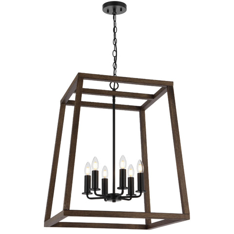 Dalton 6lt Pendant Black with Walnut Timber