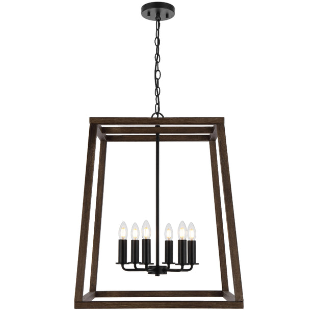 Dalton 6 Light Black and Walnut Timber Pendant