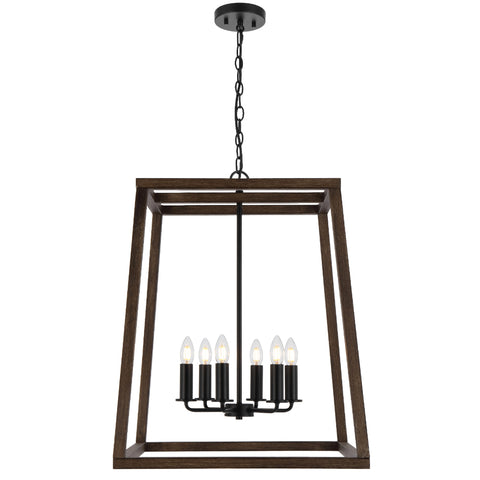 Dalton 6lt Pendant Black with Walnut Timber