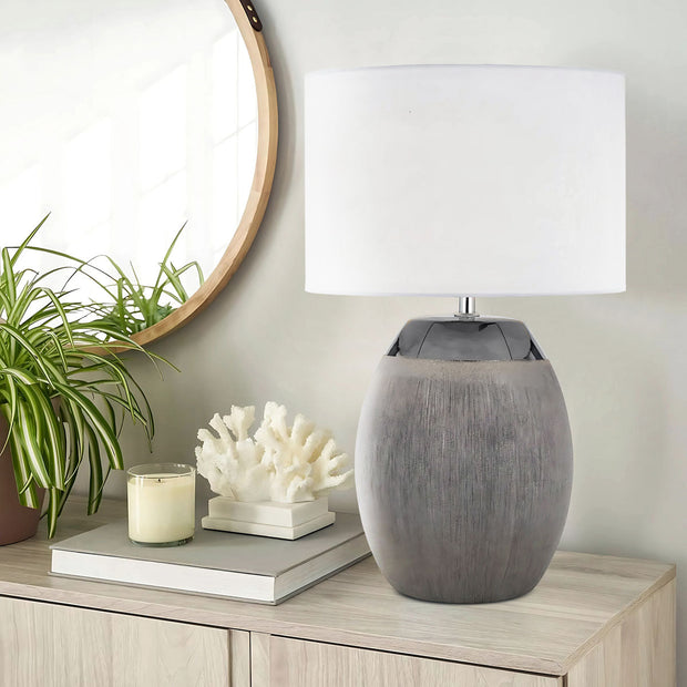 DILLION Silver with White Shade E27 Table Lamp