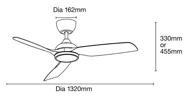 Daytona IP55 52 3 Blade DC Smart Ceiling Fan with Dim 18w CCT LED Light Black