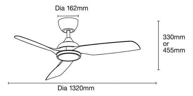 Daytona IP55 52 3 Blade DC Smart Ceiling Fan Black