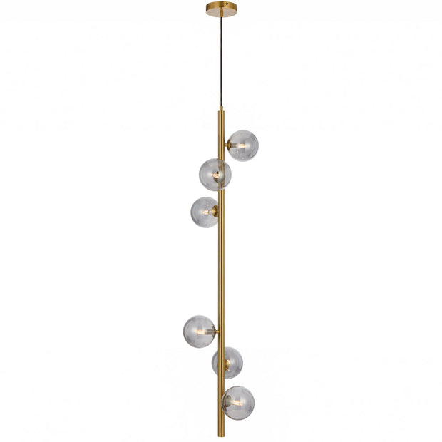 Elson 6lt Pendant Antique Gold with Smoke Glass