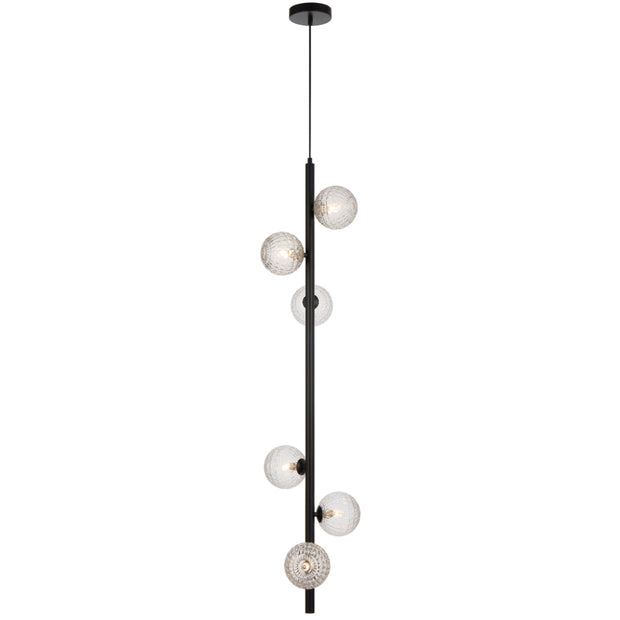 Elson 6lt Pendant Black with Clear Prism Pattern Glass