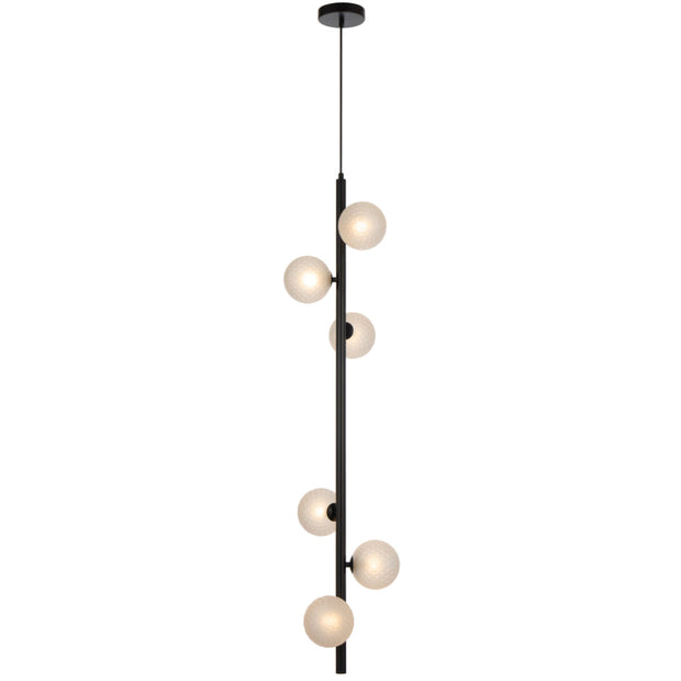 Elson 6lt Pendant Black with Frost Tear Pattern Glass