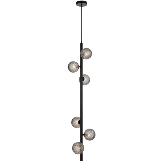 Elson 6lt Pendant Black with Smoke Tear Pattern Glass