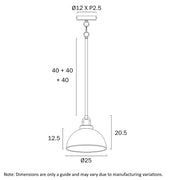 EMERSON Nickel Iron 25cm Dome Rod E27 Pendant