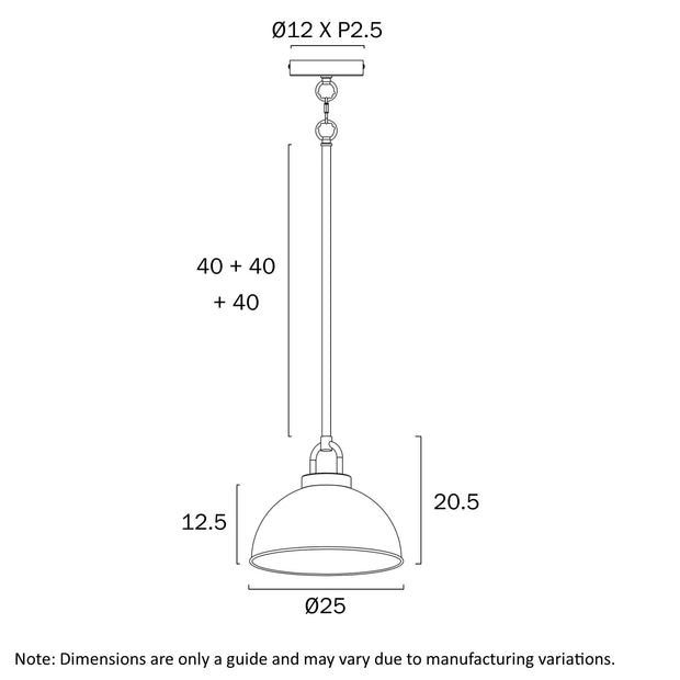 EMERSON Nickel Iron 25cm Dome Rod E27 Pendant