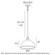 EMERSON Nickel Iron 35cm Dome Rod E27 Pendant