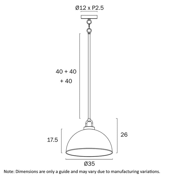 EMERSON Nickel Iron 35cm Dome Rod E27 Pendant