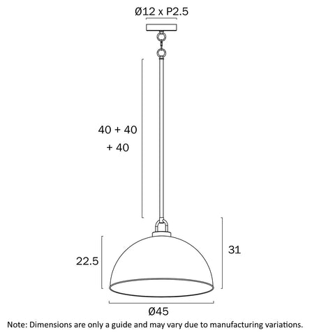 EMERSON Nickel Iron 45cm Dome Rod E27 Pendant