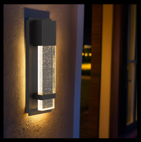 Estrada 10W 3000K LED IP44 Exterior Wall Light Black Sand with Seed Glass
